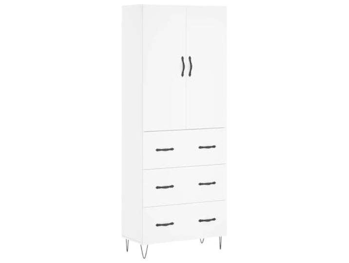 Roanoer Highboard Weiß 69,5x34x180 cm Holzwerkstoff Schrank 2-teilig Elegantes 2-teiliges Möbelstück fürs Wohnzimmer mit stabilen Metallfüßen und viel Stauraum hinter den Türen.