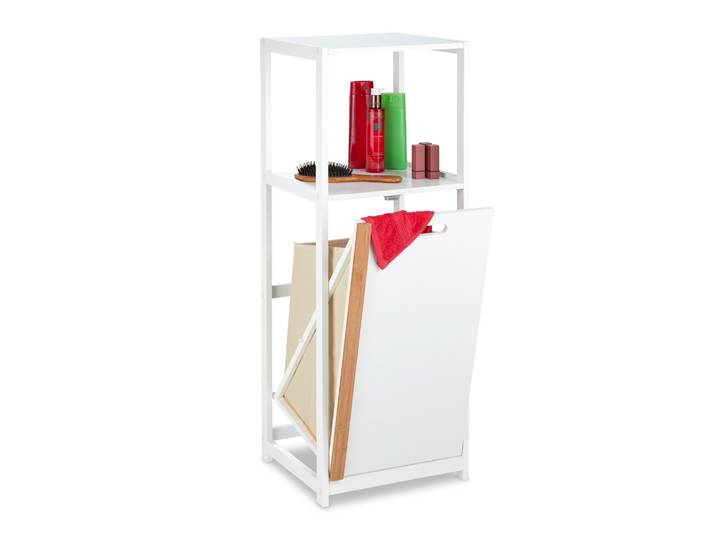 Badregal mit Wäschekorb Beige-Weiss-Hellbraun
