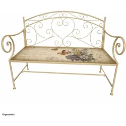 HTI-Living, Gartenbank, Gartenbank Schmetterling creme Metallbank mit Motiv Sitzfläche 109 cm