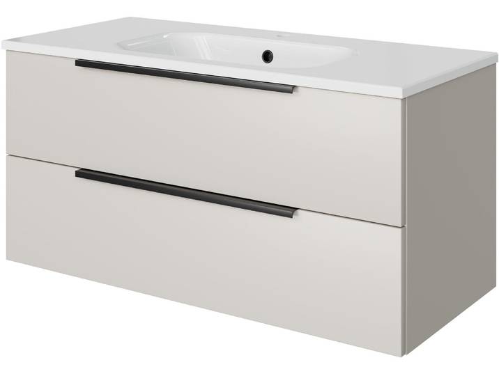 Badmöbel-Set SAPHIR Mineralmarmor-Waschtisch mit Waschtischunterschrank , weiss (kaschmir matt), B:101cm H:50cm T:46cm, Holzwerkstoff, Kastenmöbel-Sets, Badmöbel-Set
