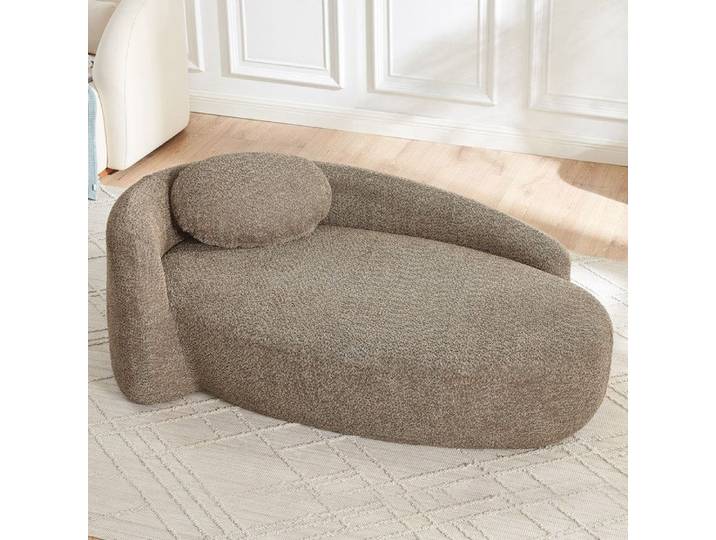 Canapé 1 place en teddyfleece marron design arrondi avec coussin de tête compressé