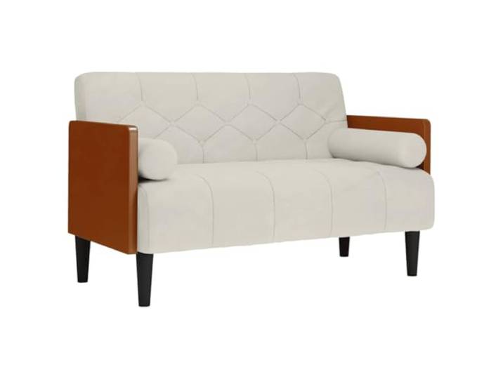 Coespram Zweisitzer-Sofa 110 cm Samt Couch mit 2 Nackenrollen Creme Kompakte Polstercouch mit bequemer Federung und Sperrholzrahmen für behagliche Ruhezonen im Wohnzimmer oder Gästezimmer.