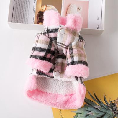 Multisell Products Hub Essential Fur Collar Cotton Pet Outfits Frenchie Gear, Stylish Winter Pet Jacket Clothes Grid, Durable Warm Small Dogs pink xl