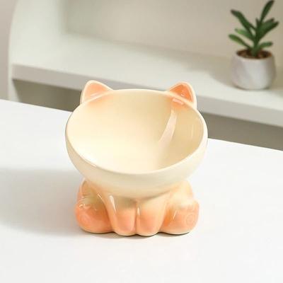 Uplift Essentials Gradient Ergonomic Slanted Ceramic Pet Bowl beige