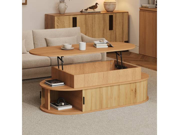 Table basse marron avec plateau relevable et rangement 100x50x40 cm