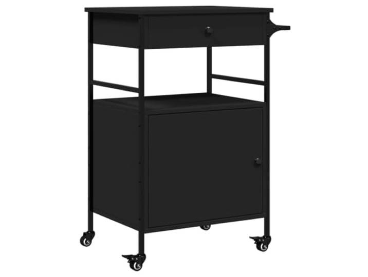 Foknhdi Küchenwagen Schwarz 56x43x89,5 cm Servierwagen mit Rollen Vielseitiger Rollwagen mit Handtuchhalter und 4 Rollen für Küche, Esszimmer und Wohnzimmer.