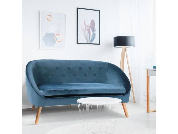IDMARKET Canapé banquette SONIA en velours bleu