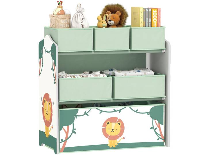 ComfortXL Kinderregal De-17258 3 Ebenen & 6 herausnehmbare Stoffboxen Grün, 63x66x30 cm, Babymöbel & Kindermöbel, Babyzimmer, Babyregale & Kinderregale