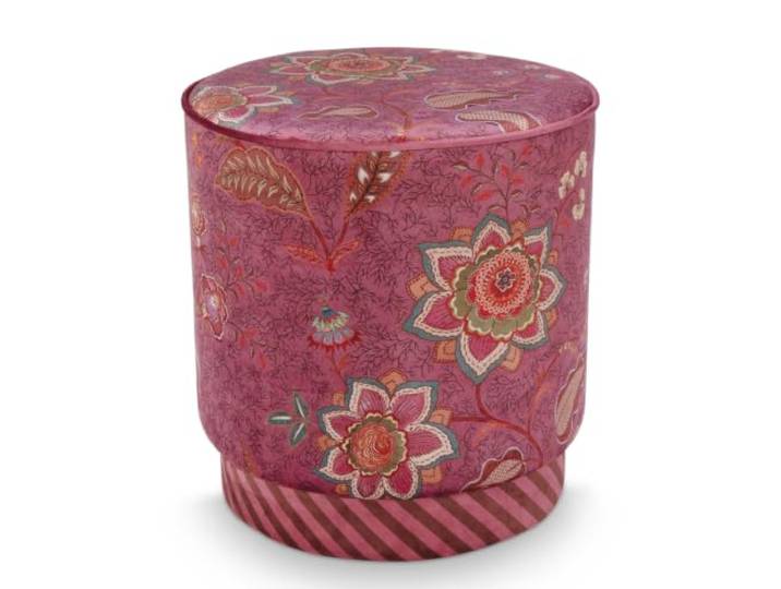 Pip Studio Sitzhocker Pouf Mumbai Morning 40x45 cm pink - Schminktisch Hocker, Polsterhocker rund, Ankleidehocker, Fußhocker, Geschenkidee