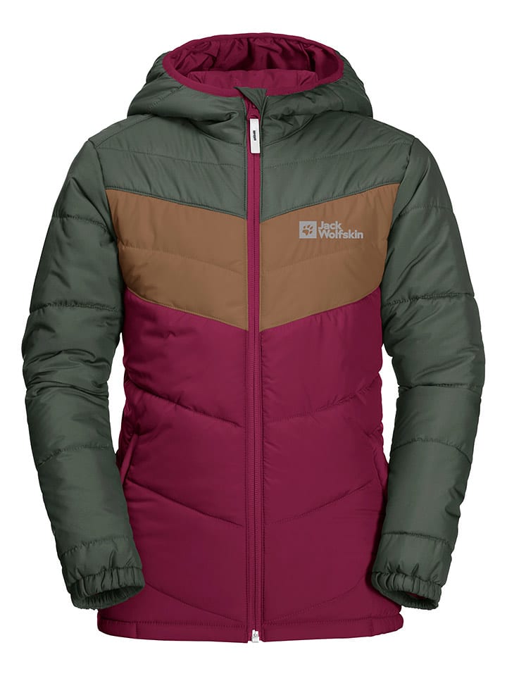 Jack Wolfskin Steppjacke "Three Hills" in Rot/ Khaki/ Hellbraun - 152