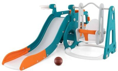 5-in-1 Baby Indoor Toddler Slide Set w/ Basketball Hoop & Swing