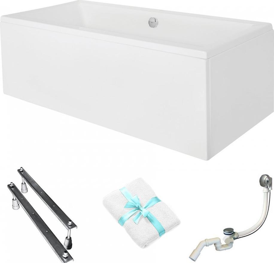 Aqua For You | Besco Badewanne Optima - 150x70cm - Antibakterielle Beschichtung - Automatischer Siphon - mit Verkleidung