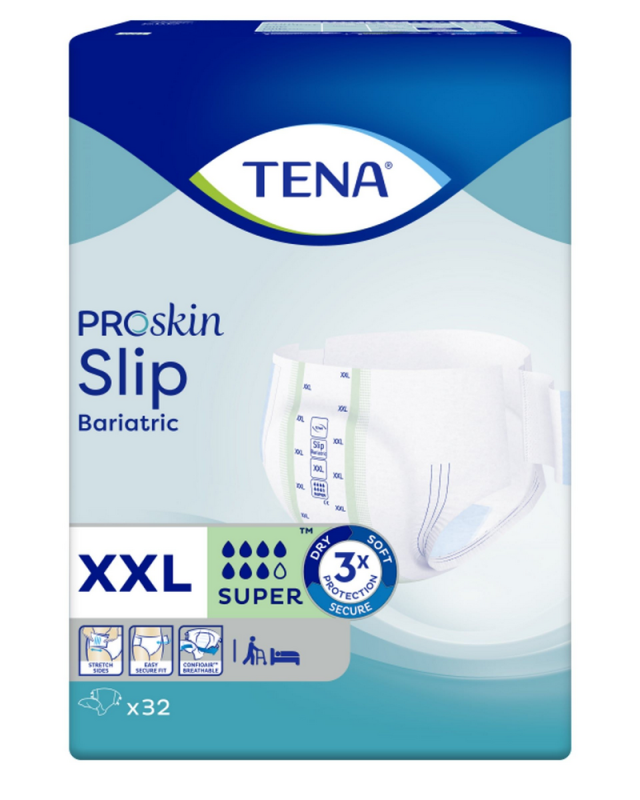 Tena Proskin Slip Super XXL (Bariatric) - 4 paquets de 32 protections