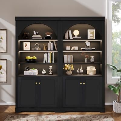 Cusp Barn "70.8"" Tall Bookshelf Suite with 4-layer LED Lights, Modern Bookcase Storage Cabinet with Doors and Open Adjustable Shelves"