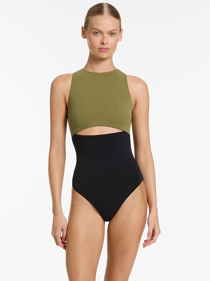 Jets Badeanzug in Khaki/ Schwarz - XS