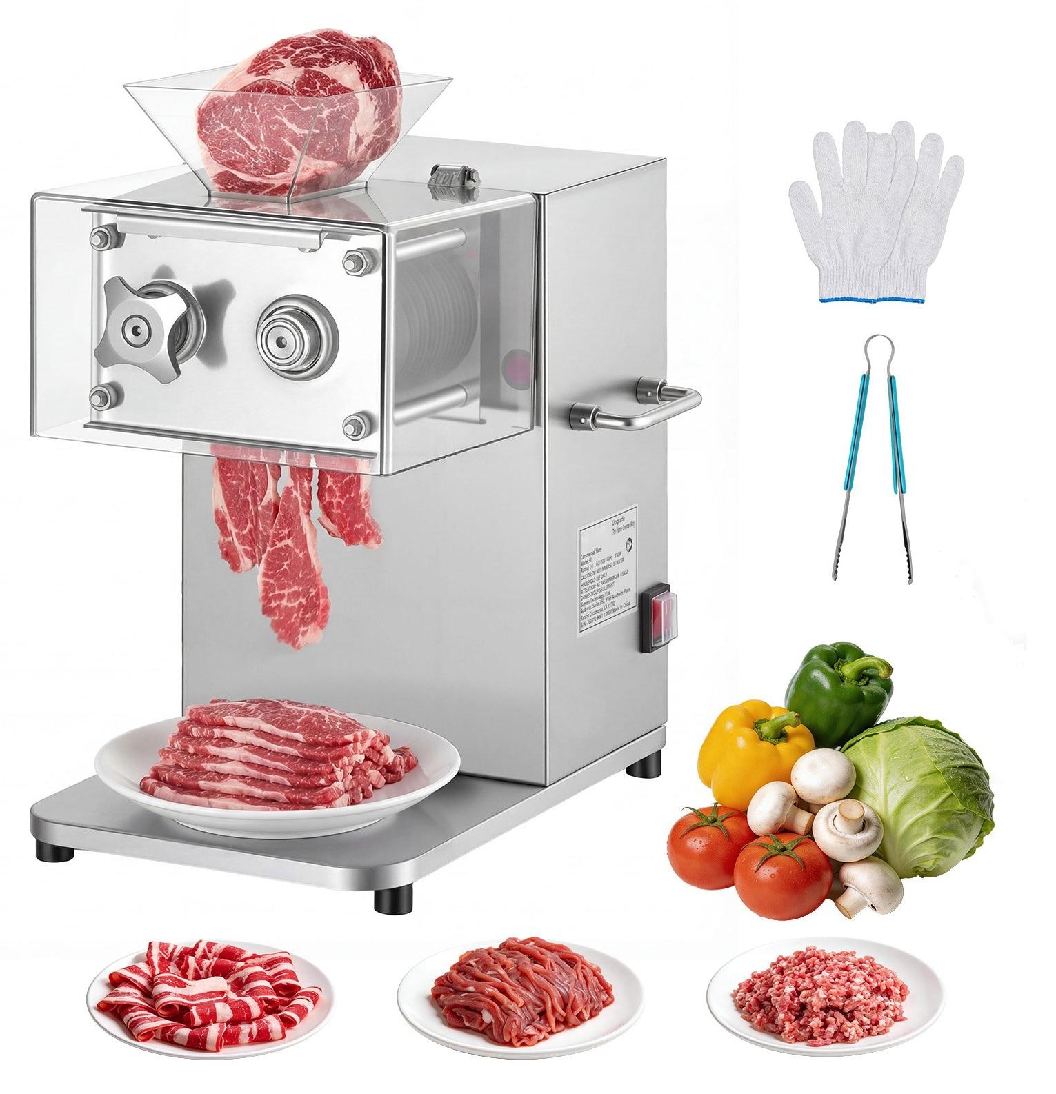 Fleischschneidemaschine - Elektrischer Fleischschneider 850 W - 5 mm Schnittstärke - Für knochenloses Fleisch & weiches Gemüse - Edelstahlgehäuse - Für Küche & Gastronomie
