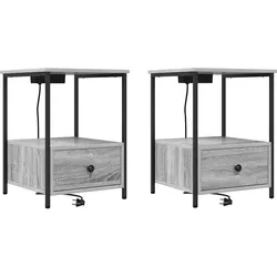vidaXL Nachttisch mit Ladestation 2 pcs Grau Sonoma Holzwerkstoff