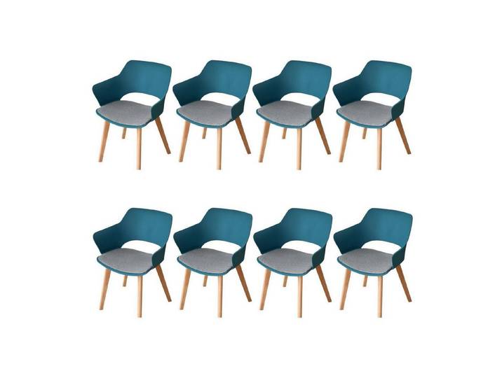 LuxusKollektion Esszimmerstuhl Stuhl 8er Set Stoffpolster Massivholzbeine 8er-Set Klares Seeblau