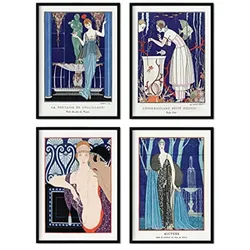 POSTER Set mit 4 Blau Töne vom Künstler George Barbier A3 Rahmenlos