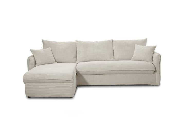 Canapé d'angle convertible réversible 5 places en velours côtelé beige - ouverture express - Gina