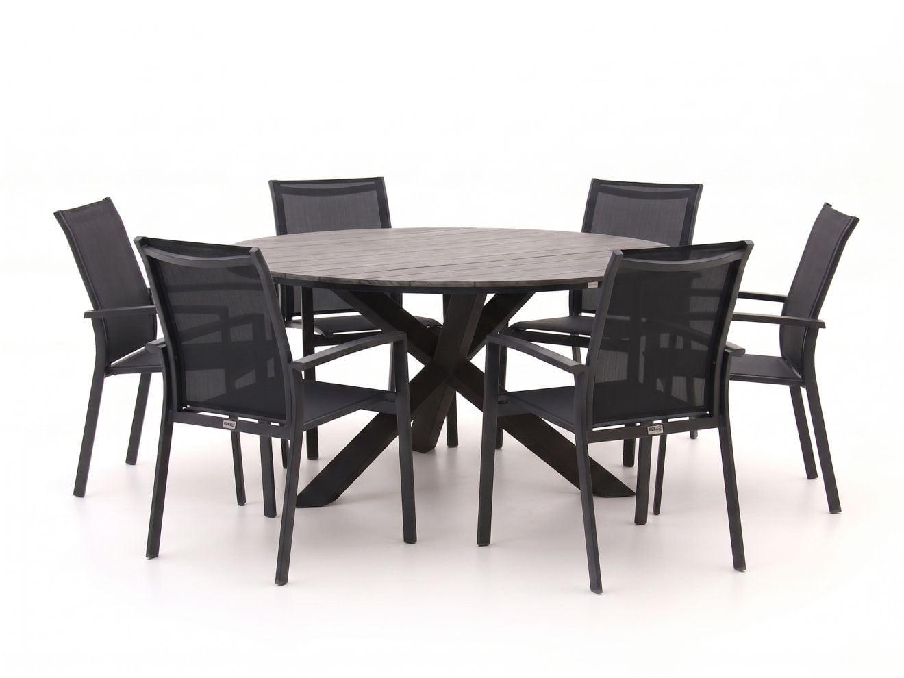 Forza Furniture Diningset Forza voor 6 personen, Grijs, Aluminium met Wood-effect en Polywood