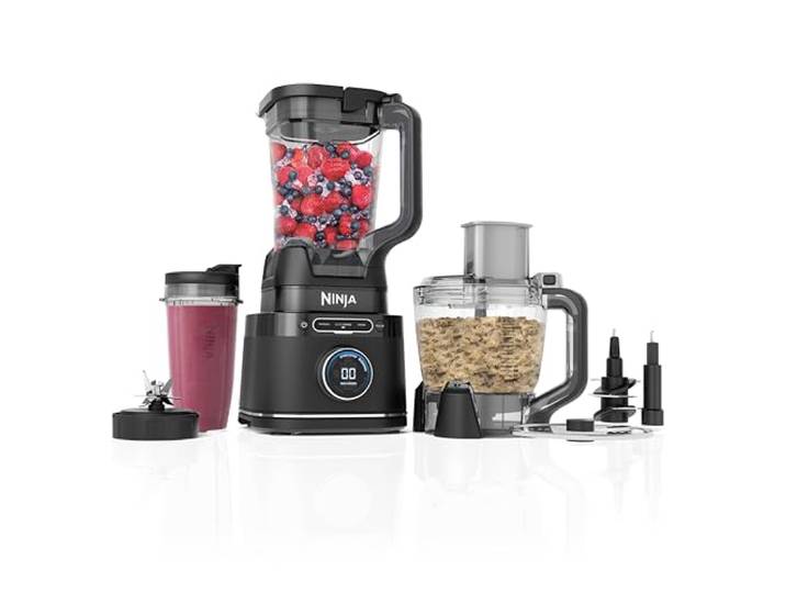 Ninja 3-in-1 Detect Power Blender Processor Pro, 1200 W, Schwarz Küchenmaschine, Single Serve, Knethaken, 1 Single-Serve-Tasse, Krug, für Teig, Mischen & Hacken - TB401EU