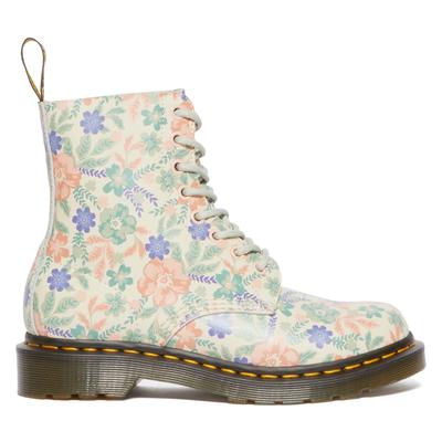 Schnürboots DR. MARTENS "1460 Pascal", Damen, Gr. 37, beige (creme geblümt), Leder, geblümt, Schuhe Schnürboots, Boots mit Blumenprint