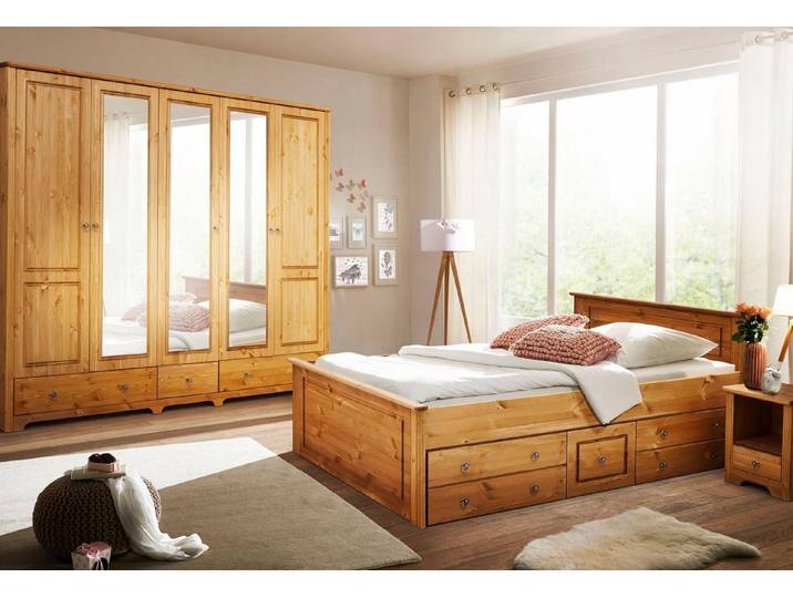 OTTO home Schlafzimmer-Set Hugo, (Set, 4-tlg), Bett 180x200 cm, 5-trg Kleiderschrank und 2 Nachttische