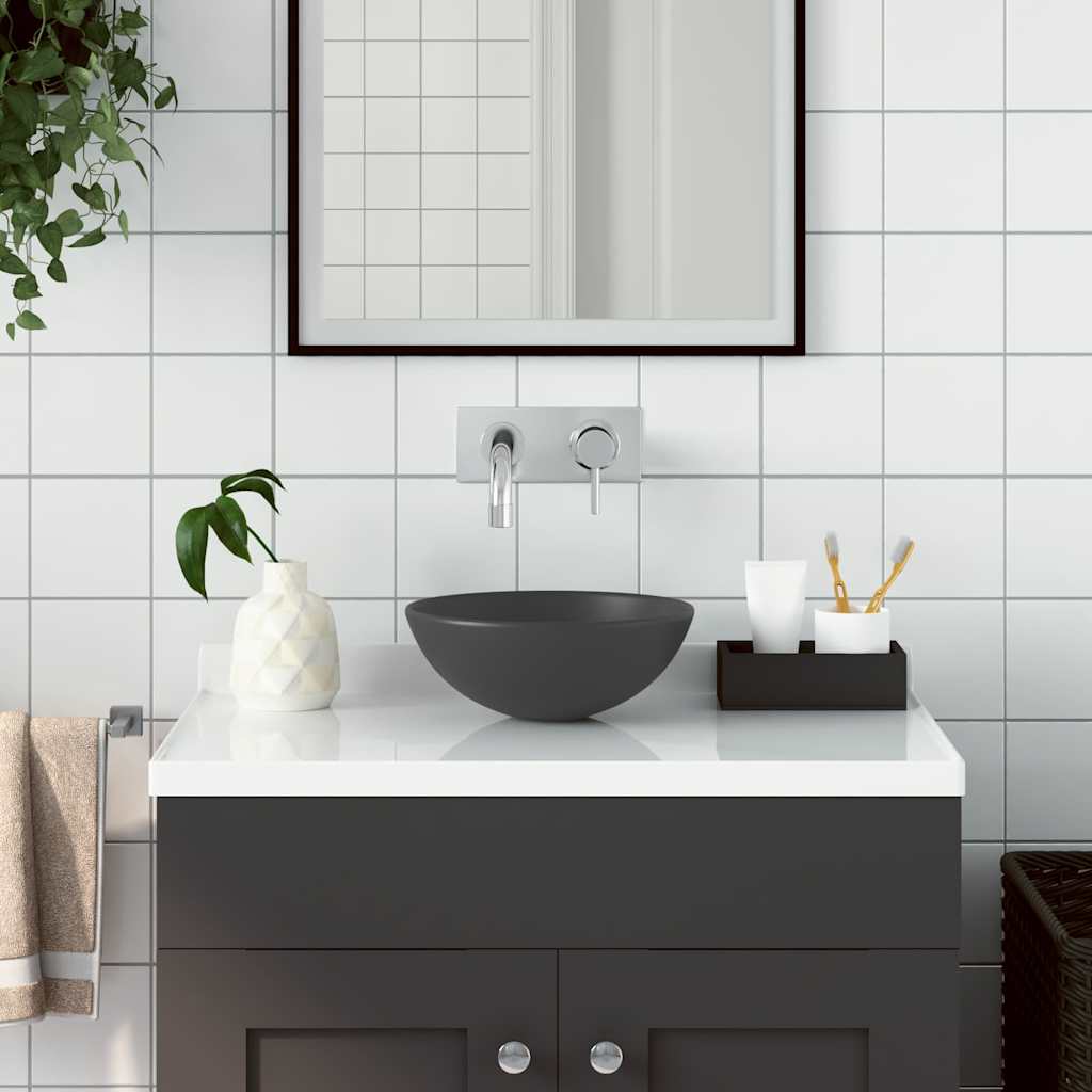vidaXL Lavabo de cuarto de baño redondo cerámica gris oscuro Gris