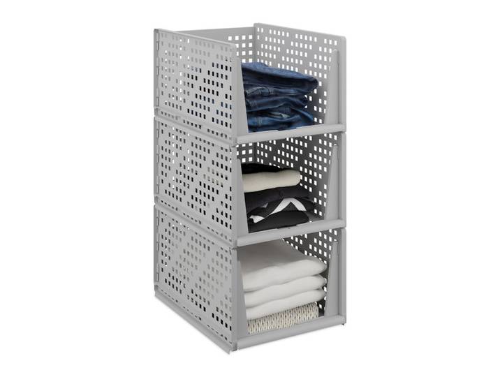 Relaxdays Schrankorganizer Grau 3er-Set Kunststoff, 33.5x24.5x43.5 cm, Schlafzimmer, Kleiderschränke, Schrankzubehör, Schubkasteneinsatz