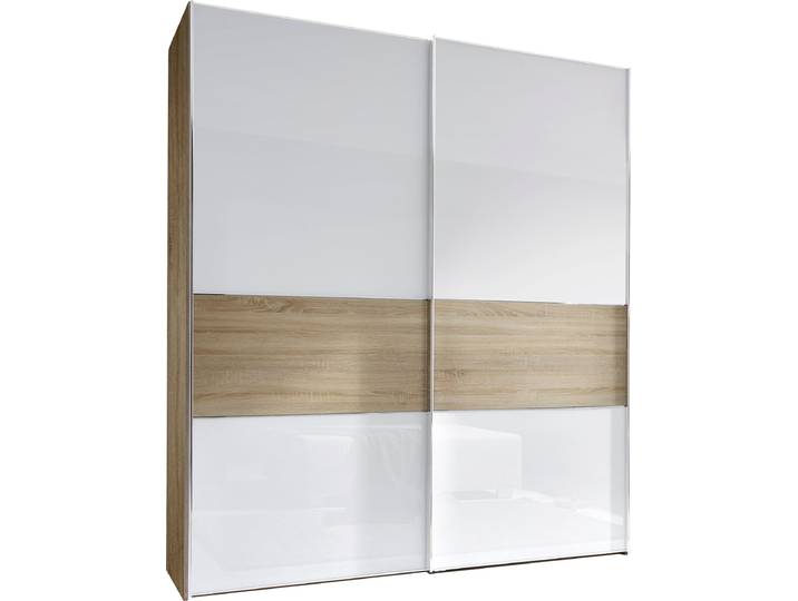 Schwebetürenschrank, Holzwerkstoff, Alpinweißglas, 188×222×68 cm, Edles Design, Modern, Staud