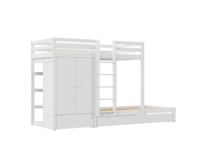 ULEVR Lit superposé multifonction en bois blanc 90 x 200 cm avec lit gigogne armoire tiroirs et rangements