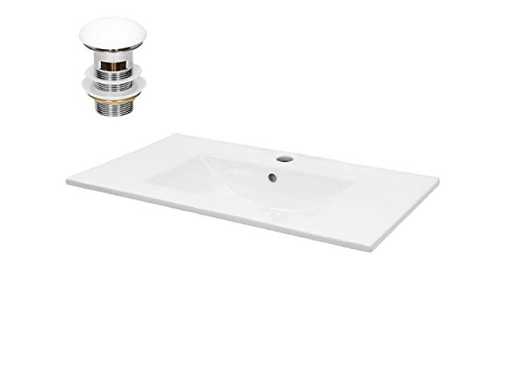 ECD Germany Waschbecken Waschtisch 810x465x175 mm Keramik Weiß inkl Ablaufgarnitur mit Überlauf Einbaubecken Einbauwaschbecken Handwaschbecken Einbauwaschtisch Aufsatzwaschbecken Spülbecken Wasserfall