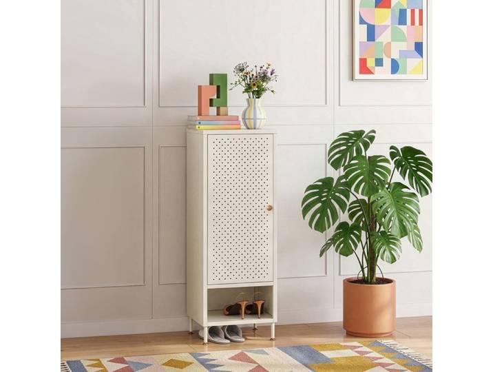 Meuble à chaussures Coleraine acier 115 x 43 x 35 cm avec compartiment blanc crème