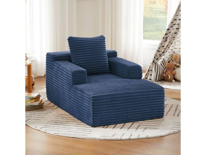 ELVORIN Fauteuil relax compressé 94 x 27 x 27 cm tissu corduroy bleu sans montage 1 place avec accoudoirs