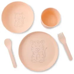 BIOZOYG 12 Sets Kinder Geschirr Set für Kinder 5-teilig - Tiger - Bio-Kunststoff - Essgeschirr, Kindergeschirr, Babygeschirr