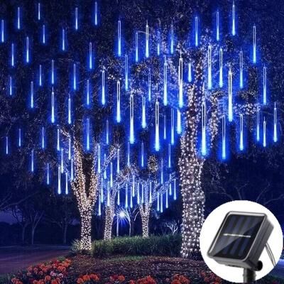 Uplift Essentials Solar LED Meteor Shower Lights Outdoor Waterproof Falling Rain String Lights blue 19.7 In (288 Leds)