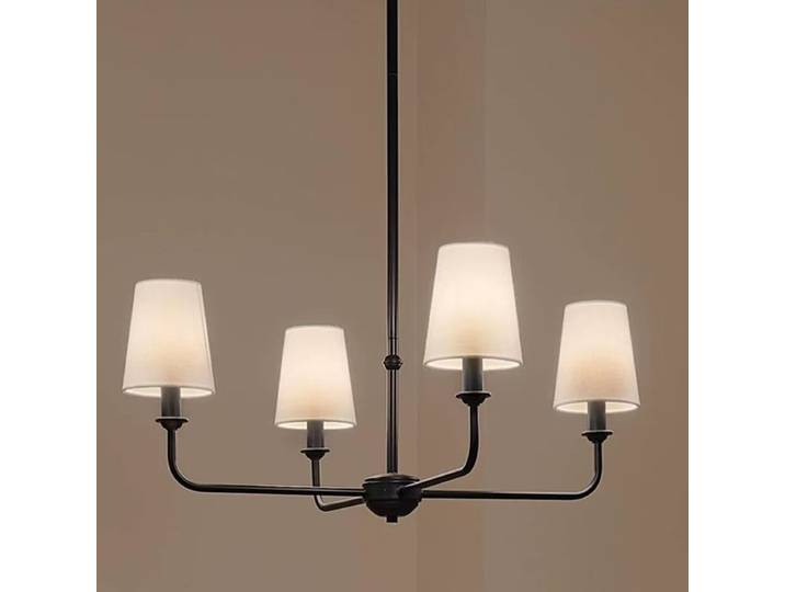 Lustre LED Rétro Américain Simple E14 avec Abat-jour en Tissu et Métal, Suspension Pastorale pour Salon, Lampe de Plafond Maison