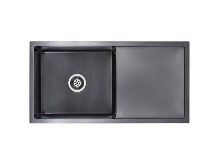 Küchenspüle, handgefertigt, Schwarz, aus Edelstahl Praktisches Abtropfgestell, X-K, Schallschutzpads, satinierte Oberfläche, Installation unter der Theke