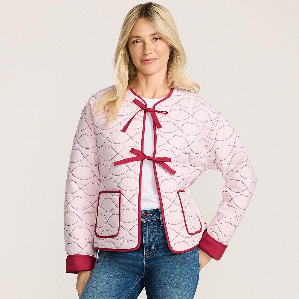 Lands' End x Lulu Guinness Lips Steppjacke für Damen in Petite-Größe, Damen, size: petite, Pink, Baumwolle, by Lands' End
