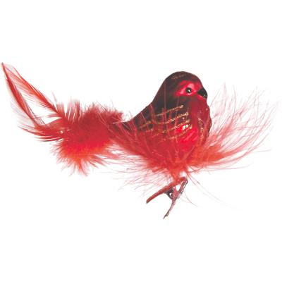 Christbaumschmuck KREBS GLAS LAUSCHA "Vogel mit Federnest", rot, B:4cm H:5cm T:6cm Ø:6cm, Glas, Weihnachtsbaumschmuck, Glas, 1 Stück