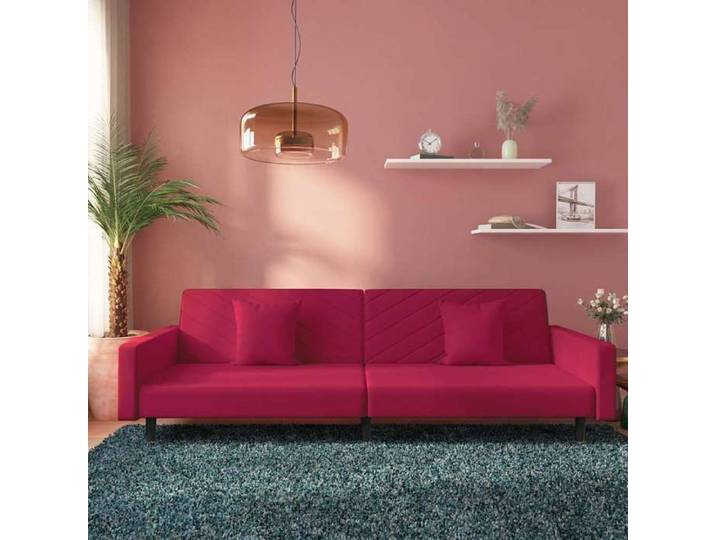 SOFA convertible - Canapé de Séjour - 2 places - et deux oreillers Rouge bordeaux Velours - Sofa lit 0_886414