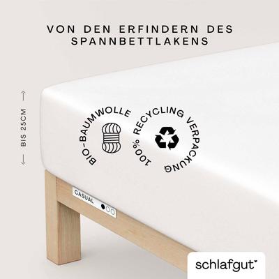 Spannbettlaken SCHLAFGUT "CASUAL Bettlaken 100% gekämmte Bio-Baumwolle, 150 g/m², Spannbetttuch", weiß (full, weiß), L:200cm, Jersey, Obermaterial: 100% Baumwolle, Bettlaken, Spannbettlaken, Bettlaken bis 25 cm Höhe, langlebig, weich,...