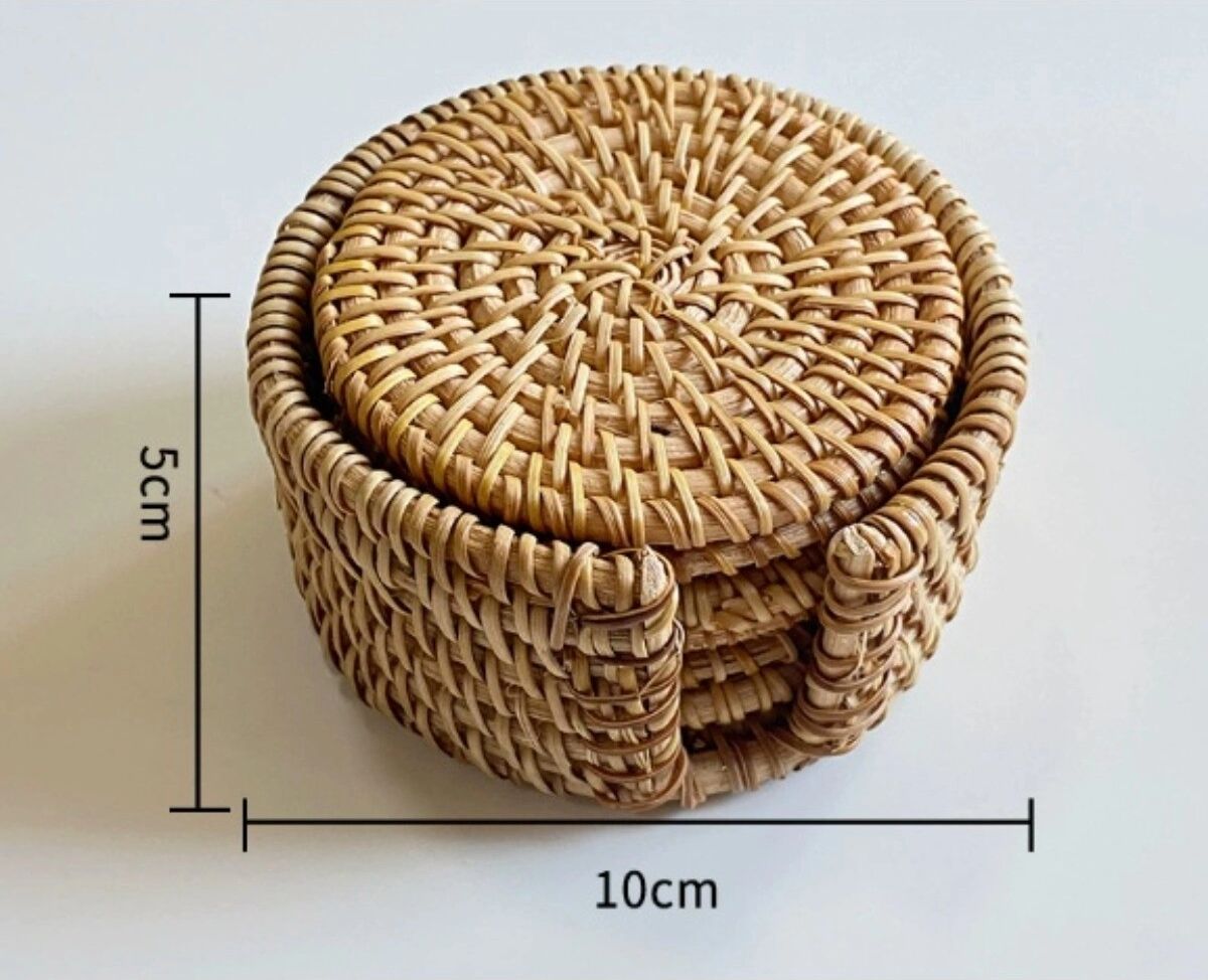INF Handgewebtes Rattan-Untersetzer-Set 8cm — Natürliches vietnamesisches Rattan Hitzeschutzpolster, rutschfest,