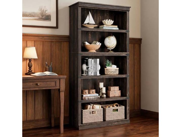 Bibliothèque 5 niveaux – Hauteur 171 cm – Étagère 80 cm – Style fermier – Pour livres décoration – Vintage