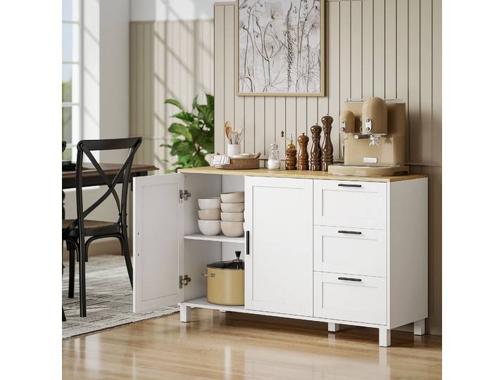 HOMCOM Buffet Salon Blanc 120cm avec Tiroirs et Étagère Ajustable