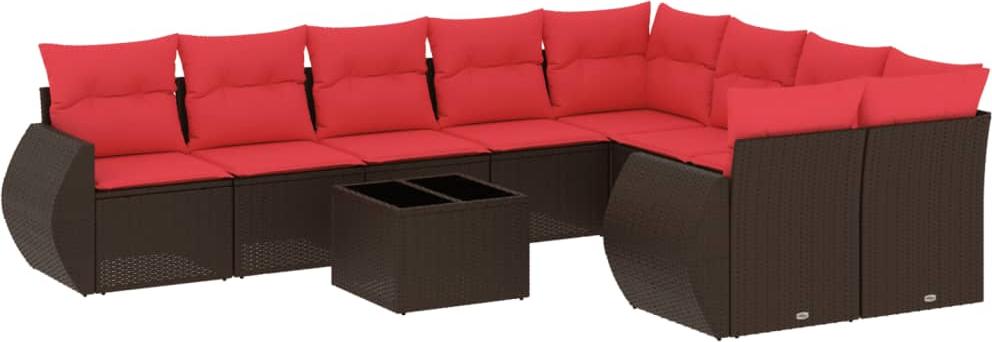 vidaXL 10-teiliges Gartensofa-Set mit Kissen, braun, Polyrattan