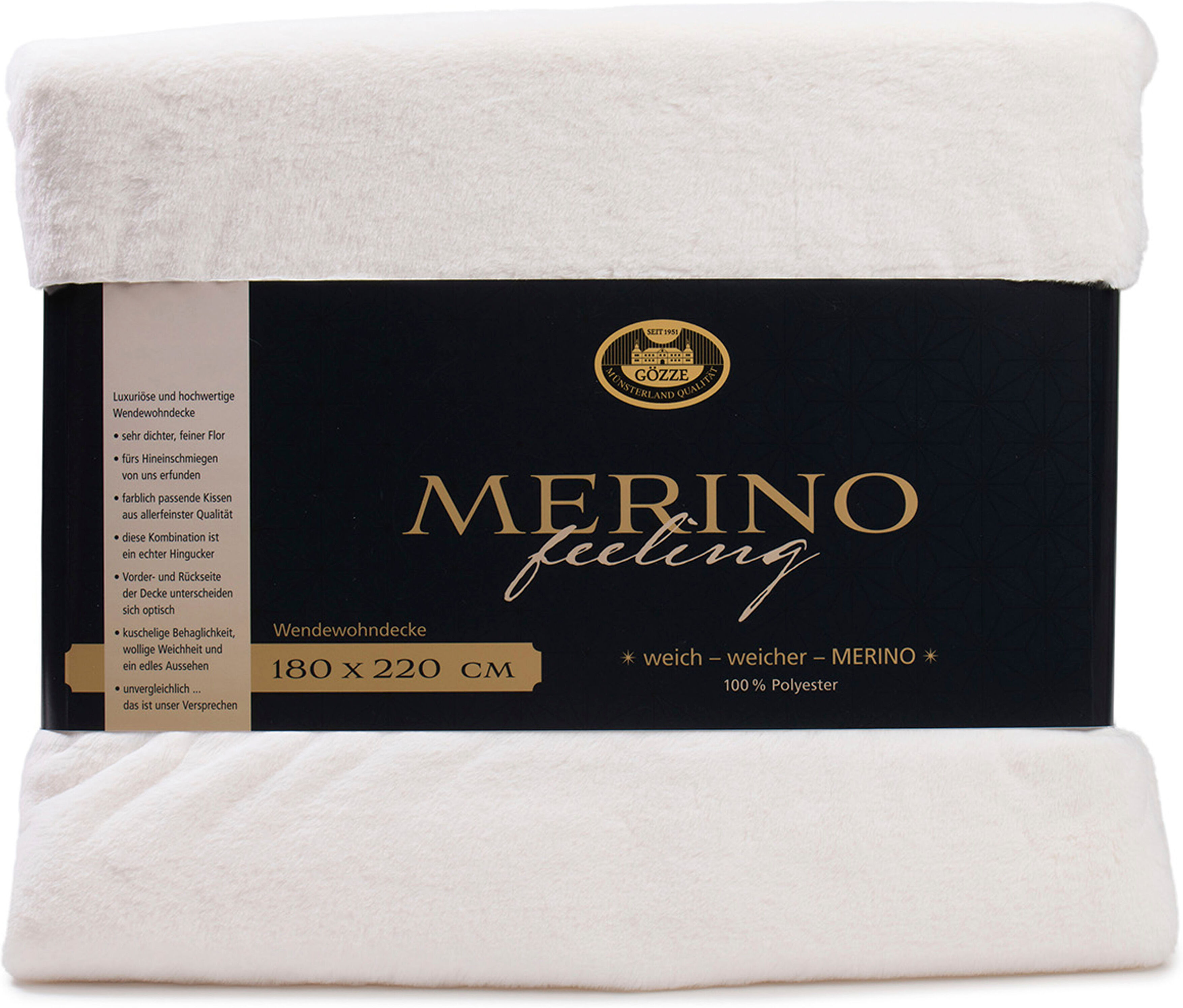 Wohndecke GÖZZE "Merino, kuschelig und weich", weiß (wollweiß), B:180cm L:220cm, Polyester, Wohndecken, Wohndecke, kuschelig weich