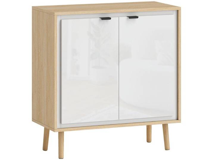 Buffet style nordique 2 portes LISBOA blanc laqué et bois clair