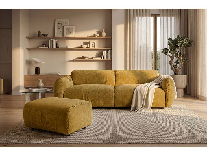 Pouf 92 x 43 x 66cm Jaune Tissu chenille Edina: Jaune